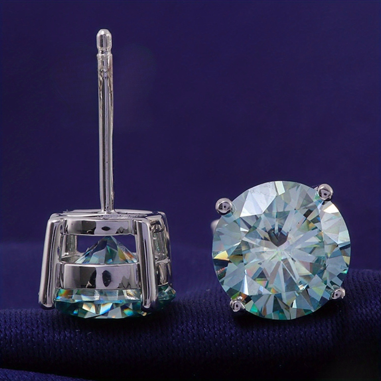 Women's Classic Light Blue Moissanite Stud Earrings, Copper
